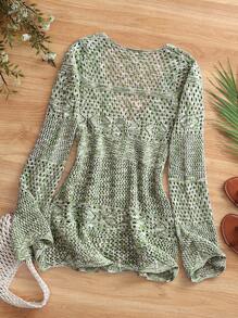 Breezaya 女士休闲镂空混合针织开衫，度假装 - 彩色 - 查看 2