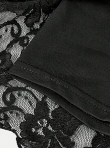 SHEIN Girlism 青少年女孩街头休闲黑色纯色抽绳腰部褶边针织中长裙 - 黑色 - 查看 4