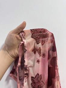 Sunnyshic Summer Casual Ombre Retro Print Ruffled Camisole - Burgundy - View 7