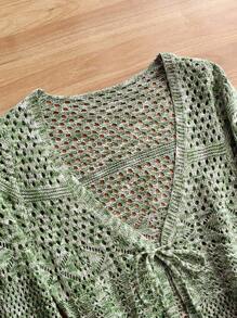 Breezaya 女士休闲镂空混合针织开衫，度假装 - 彩色 - 查看 3