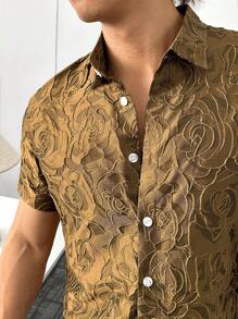 ESTAVOR Áo sơ mi nam tay ngắn dệt thời trang đường phố, phù hợp cho mùa hè - Màu vàng - Xem 3