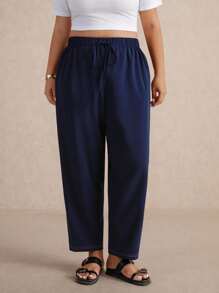 Elaquor Plus Size Casual Contrast Stitch Pocket Cropped Pants