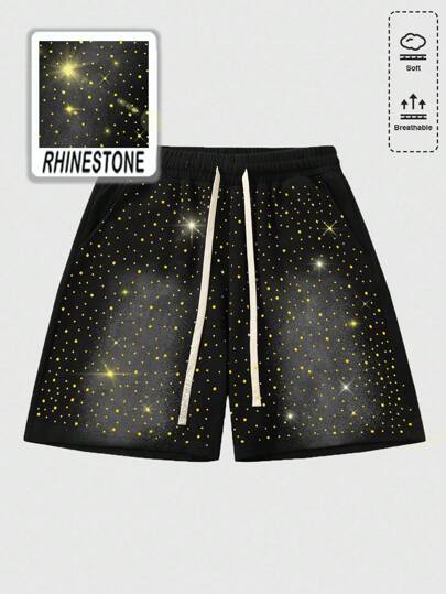 Street Life Men's Fashion Sparkling Rhinestone Print Shorts