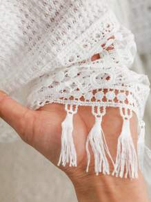 CosyJoli Plus Size Summer Casual Solid Color Lace Patchwork Tie-Up Tank Top - White - View 6