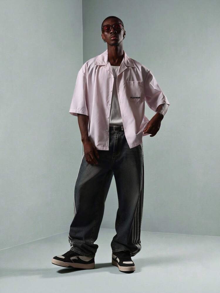 PLAYBOY X SUMWON Cotton Button Down Short Sleeve Oversized Shirt