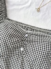 SHEIN Tween Girls' Casual Minimalist Comfortable Plaid Button Down Shirt With Back Detail