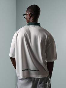 PLAYBOY X SUMWON 经典短袖 Polo 衫，带兔子标志，条纹设计，街头休闲夏季春季复古运动领学院风奢华网球俱乐部风格 - 白色 - 查看 3