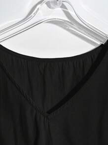 Franclia 优雅通勤纯色荷叶边衬衫，适合大学穿着 - 黑色 - 查看 6