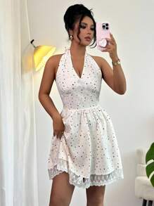Rafferiza Damen V-Ausschnitt Lässig Elegant Neckholder Kleid, Frühling/Sommer Neuerscheinung - Aprikosenfarben - Übersicht 7