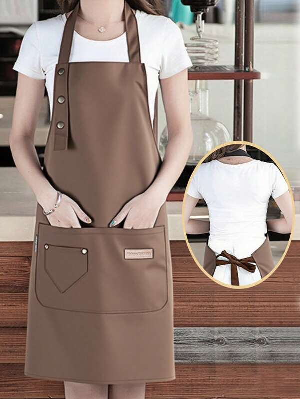 SHEIN 1PC Kitchen Waterproof Oil-Proof Apron For Home Use,Aprons With Pockets, Poly Stain-Resistant Kitchen Aprons, Cooking Aprons Applicable To Home,Restaurant,Craft,Garden,BBQ,School,Coffee House,Apron For Men & Women Christmas For Holiday Gift Giving