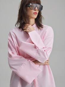 Ontre 2025年秋季新品，女士立领长袖衬衫，商务休闲，日常穿着，毕业，纽扣衬衫，教师衬衫，女士办公室服装，商务休闲女士 - 粉色 - 查看 2