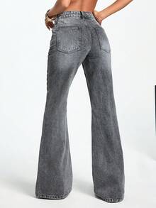 EURMUSE 100%纯棉低腰灰色喇叭牛仔裤 - 深灰色 - 查看 2