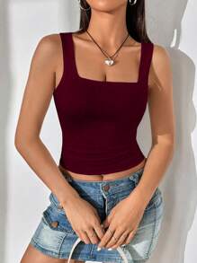 Flirla Women's Casual Solid Color Top, Summer - Burgundy - View 4