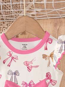 SHEIN 可爱芭蕾风蝴蝶结印花甜美卡通蝴蝶长袖连衣裙，适合秋冬季女宝宝