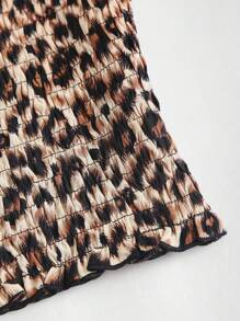 SHEIN PETITE 2 件套：女士小号豹纹层叠荷叶边下摆迷你裙和抹胸，春夏 - 黃色 - 查看 4