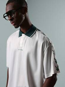 PLAYBOY X SUMWON 经典短袖 Polo 衫，带兔子标志，条纹设计，街头休闲夏季春季复古运动领学院风奢华网球俱乐部风格 - 白色 - 查看 6