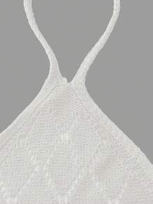 Chiquease Áo len đan hở lưng gợi cảm phong cách châu Âu và Mỹ mới 2025 cho nữ - trắng - Xem 3