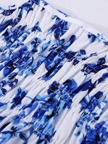 Sparklyn 女童花卉印花吊带背心和阔腿裤套装，夏季度假休闲装 - 藍色 - 查看 6