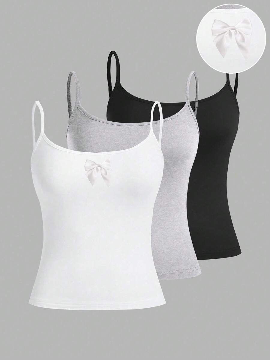 SHEIN EZwear 3件装女士休闲吊带背心，修身款，夏季返校季 - 彩色 - 查看 1