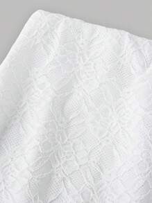 SHEIN 青少年女孩休闲简约舒适不对称下摆短款上衣和美人鱼下摆短裙两件套 - 白色 - 查看 3