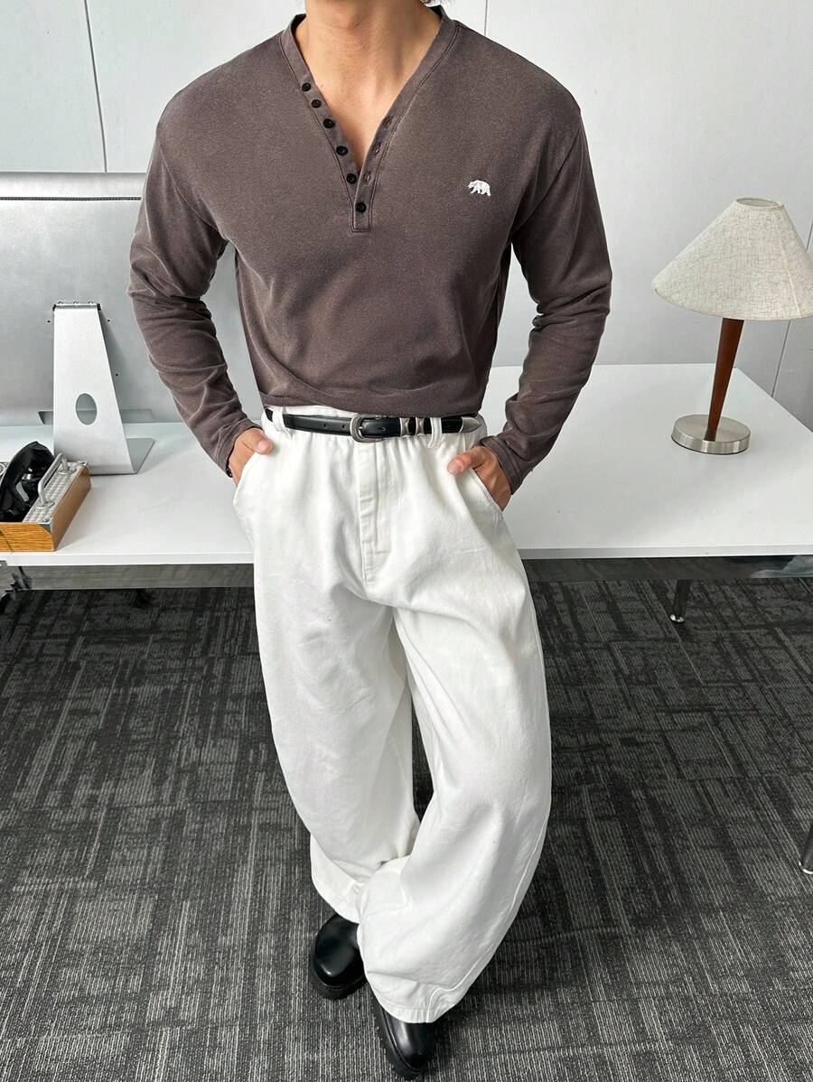 ESTAVOR 男士立领长袖针织毛衣，适合秋季 - 咖啡棕 - 查看 1