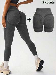 Easithlete سراويل رياضية من قماش صلب قصيرة وطويلة ، ملابس سفلية رياضية للياقة البدنية اليومية - رمادي غامق - مشاهدة 1