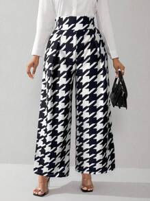 Lunelith SHEIN Lunessa 女士高腰口袋简约直筒裤，休闲和办公室通勤装 - 黑與白 - 查看 4