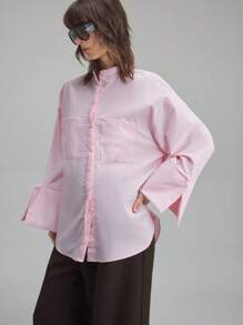 Ontre 2025年秋季新品，女士立领长袖衬衫，商务休闲，日常穿着，毕业，纽扣衬衫，教师衬衫，女士办公室服装，商务休闲女士 - 粉色 - 查看 6