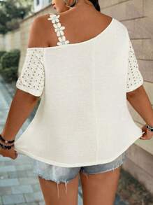 SHEIN LUNE Plus Size Women Lace Patchwork Hollow Sleeve T-Shirt