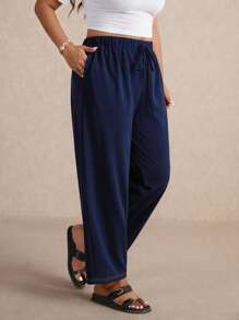 Elaquor Plus Size Casual Contrast Stitch Pocket Cropped Pants