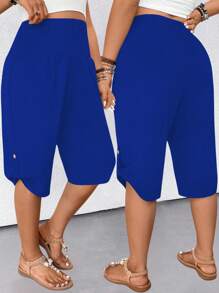 EMERY ROSE 女士休闲修身抽绳腰百慕大短裤，百搭 - 寶藍色 - 查看 1