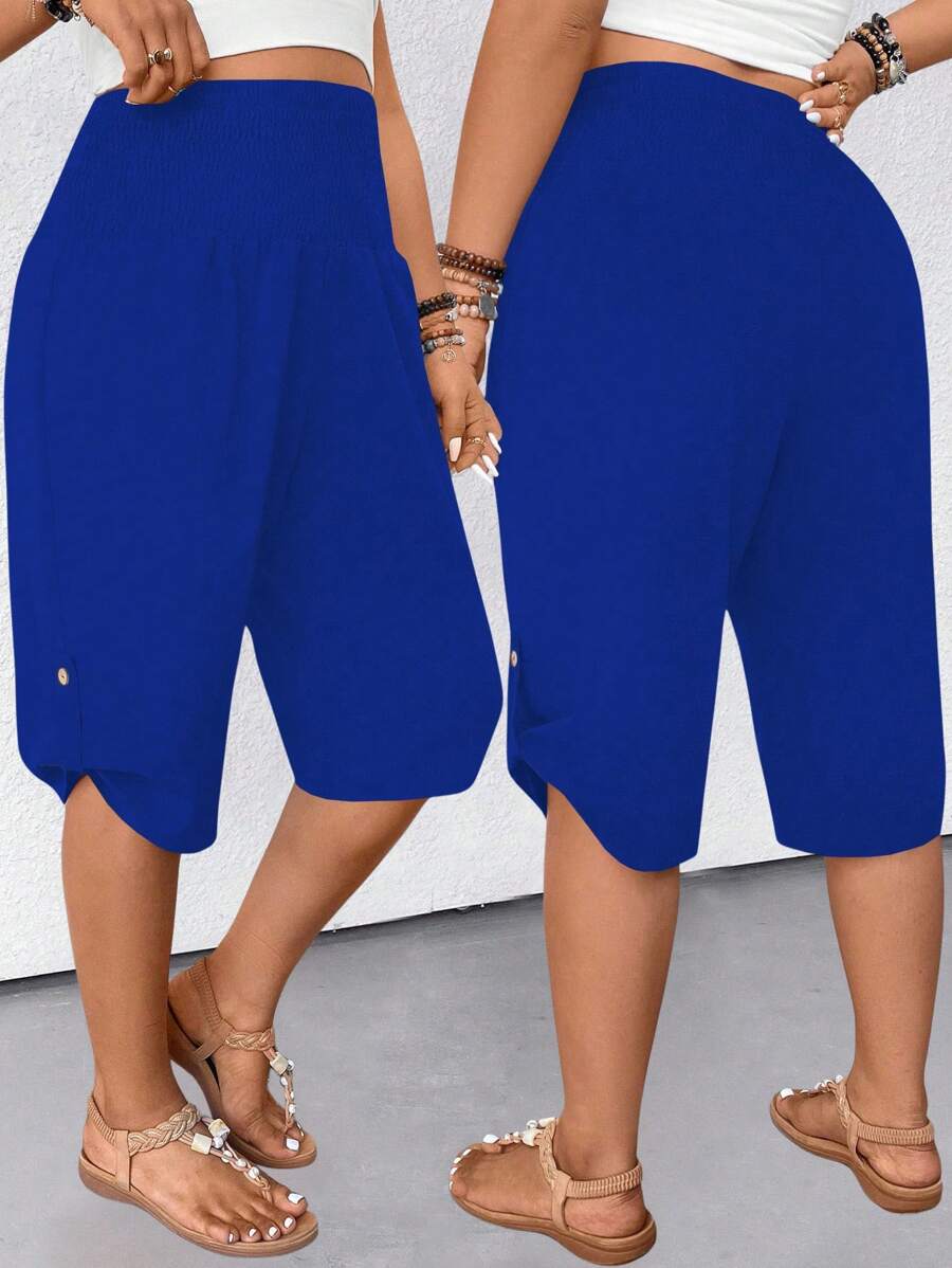 EMERY ROSE 女士休闲修身抽绳腰百慕大短裤，百搭 - 寶藍色 - 查看 1