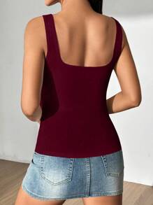 Flirla Women's Casual Solid Color Top, Summer - Burgundy - View 2