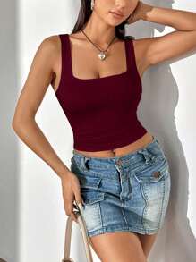Flirla Women's Casual Solid Color Top, Summer - Burgundy - View 5