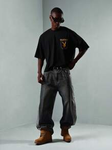 PLAYBOY X SUMWON Áo thun cotton tay ngắn thời trang đường phố cỡ lớn in họa tiết cơ bản tạp chí giải trí biểu tượng logo phong cách retro thiết kế tuyên bố - màu đen - Xem 8