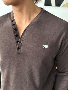 ESTAVOR 男士立领长袖针织毛衣，适合秋季 - 咖啡棕 - 查看 3