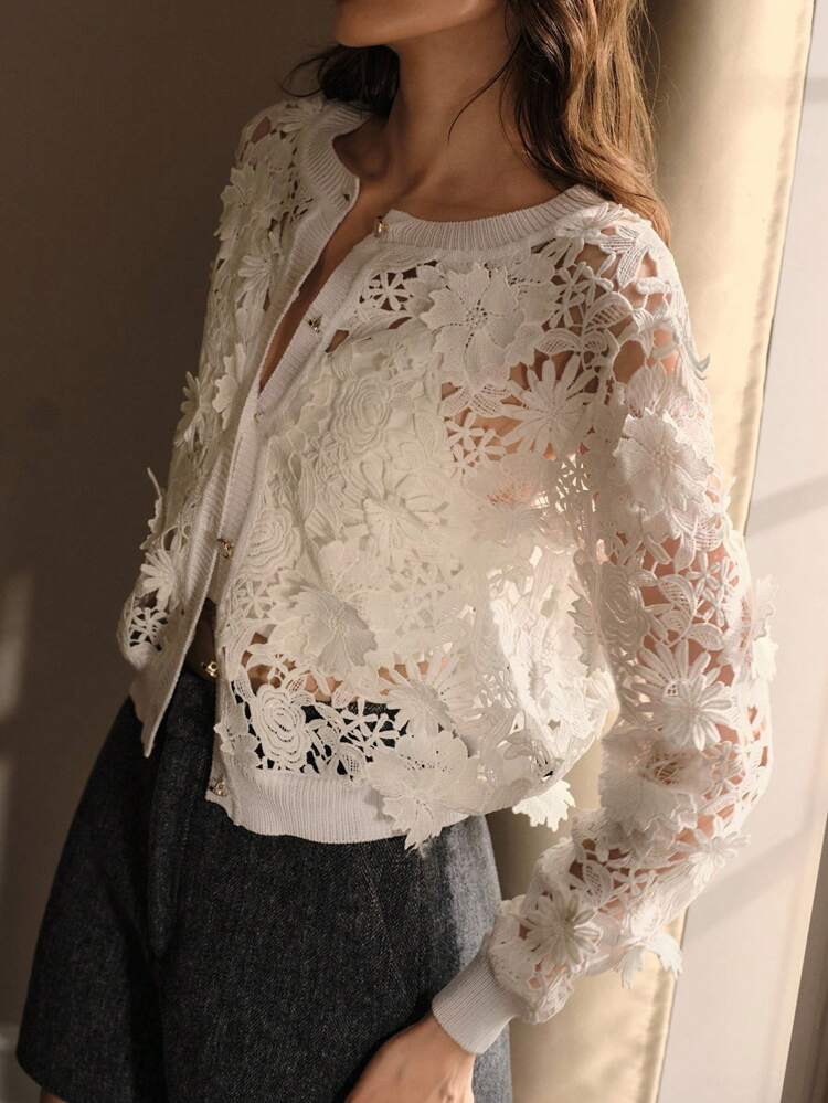 GUIPURE LACE BUTTON UP CARDIGAN