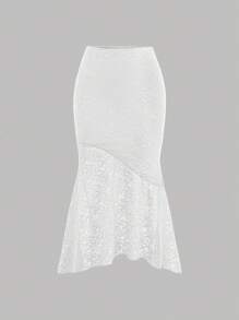 SHEIN 青少年女孩休闲简约舒适不对称下摆短款上衣和美人鱼下摆短裙两件套 - 白色 - 查看 8