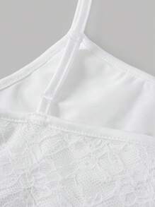 SHEIN 青少年女孩休闲简约舒适不对称下摆短款上衣和美人鱼下摆短裙两件套 - 白色 - 查看 10