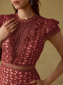 MOTF PREMIUM VESTIDO CON VOLANTES DE ENCAJE DE CONTRASTE - Burdeos - Ver 1