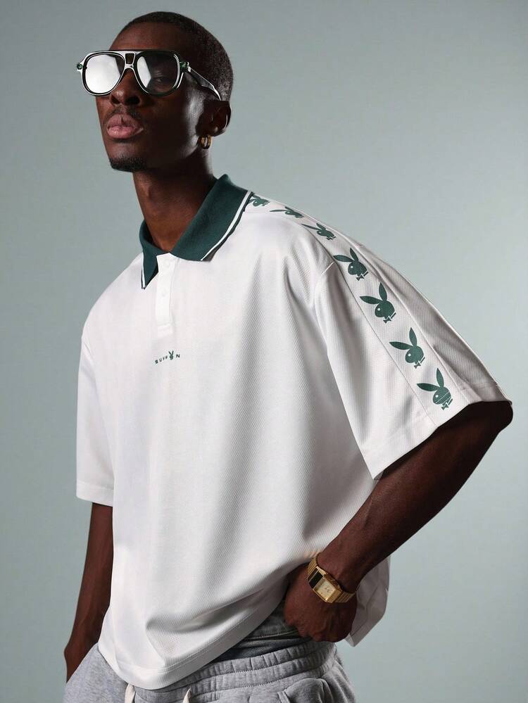 PLAYBOY X SUMWON Classic Short Sleeve Polo With Bunny Logo Stripe Design Streetwear Casual Summer Spring Retro Sport Collar Preppy Luxury Tennis Club Style