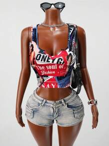 BamGleam Women's V-Neck Camisole 2025, Casual Minimalist Vintage Collage Poster Print Slim Fit V-Neck Tank Top, Suitable For Summer Wear - Multicolor - View 6