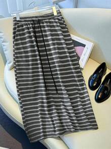 INAWLY Plus Size Women Casual Everyday Knit Drawstring Waist Skirt - Multicolor - View 1