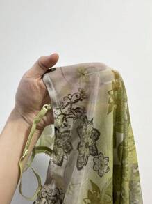 Sunnyshic Ombre Retro Print Ruffle Trim Summer Casual Camisole Top - Olive Green - View 7