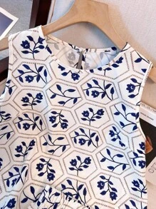 Franclia 2件套 女式夏季休闲印花流苏边吊带背心和短裤 大学校园服装 - 彩色 - 查看 4