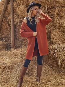 SHEIN Tall Tall Casual Versatile Solid Color Open Front Mid-Length Cardigan - Burnt Orange - View 4