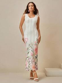 Anewsta Women's Elegant Jacquard Knitted Long Dress, Summer