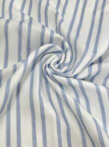 SHEIN LUNE 条纹 V 领褶饰 A 字腰优雅女式迷你连衣裙 - 藍色 - 查看 5