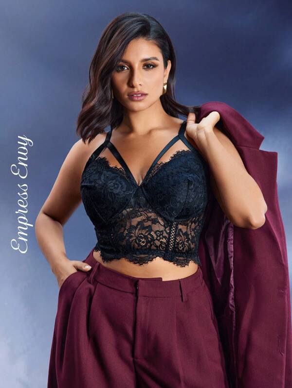 SHEIN Opulent Queen Plus Size Romantic Cami Lace Sexy Wireless Bra Lingerie