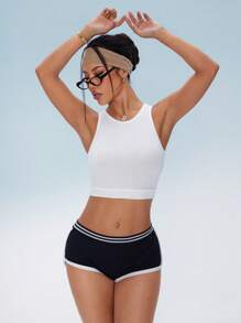 SHEIN Sport Studio Damen Sommer Komfortable Atmungsaktive Mesh Patchwork Sport Weste